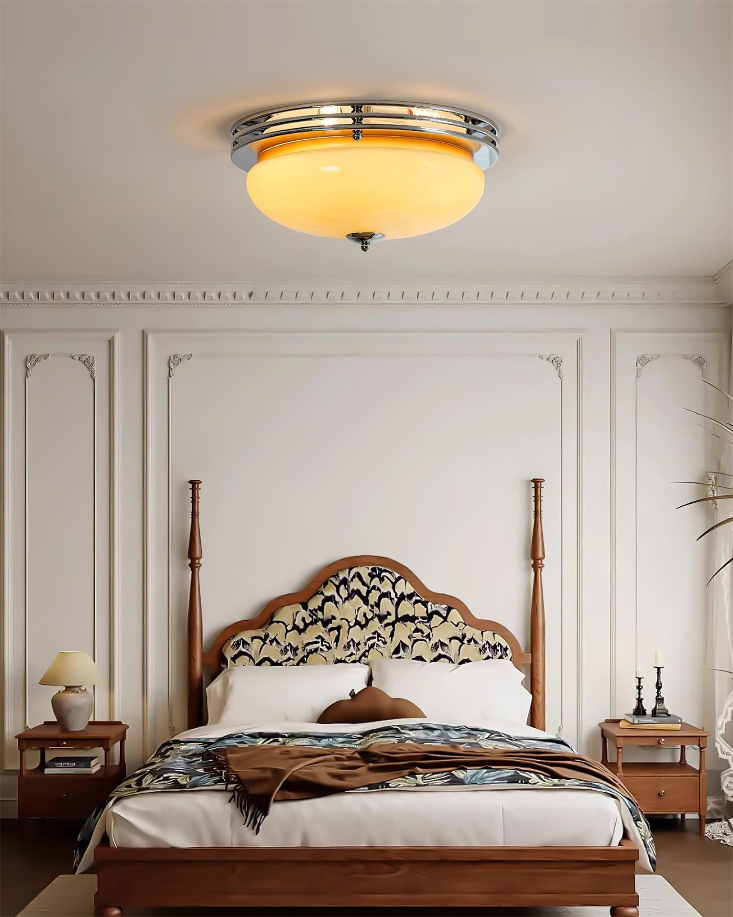 Ceiling Light Metal Canopy and Glass Shade Classic Round Modern