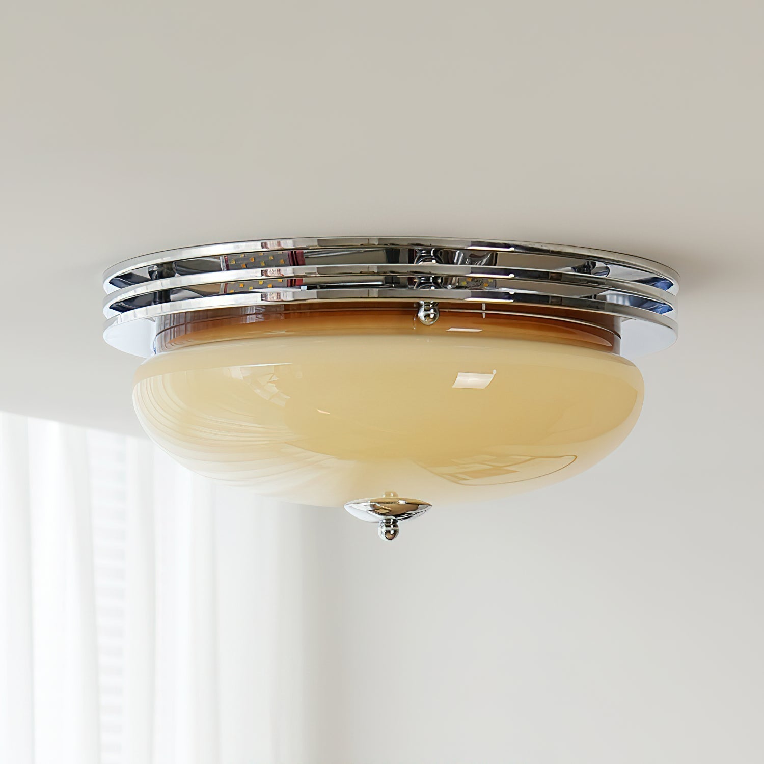 Ceiling Light Metal Canopy and Glass Shade Classic Round Modern
