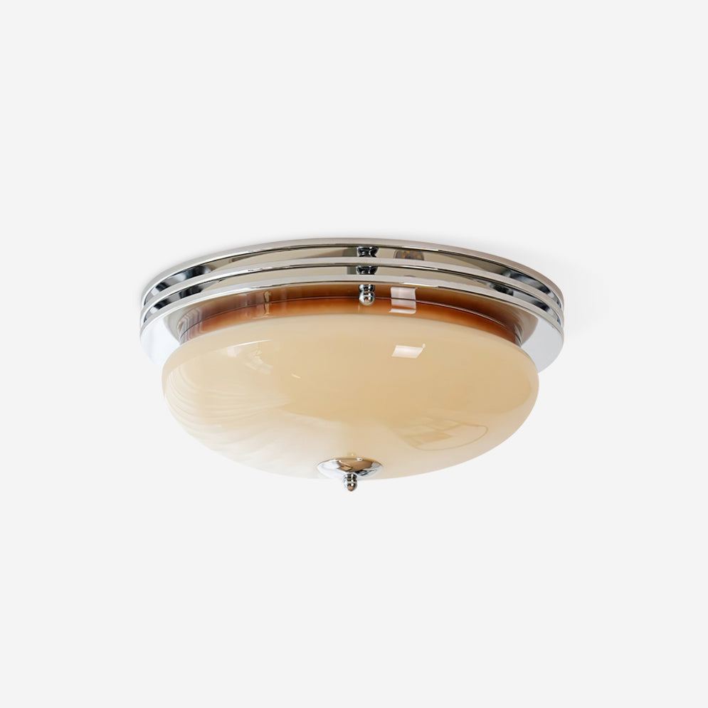 Ceiling Light Metal Canopy and Glass Shade Classic Round Modern