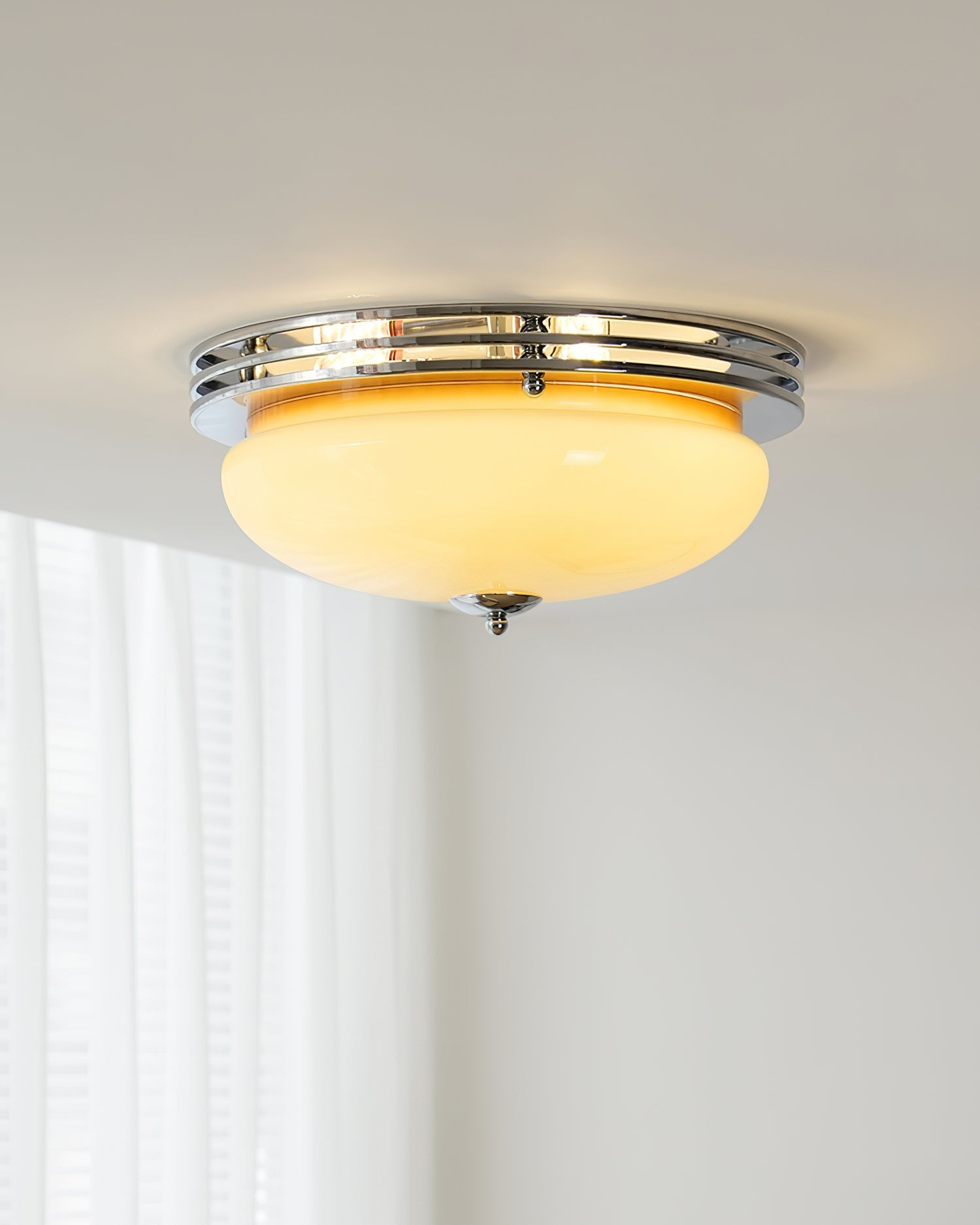 Ceiling Light Metal Canopy and Glass Shade Classic Round Modern