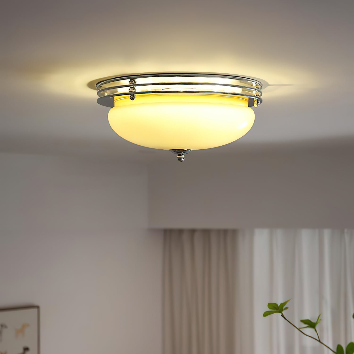 Ceiling Light Metal Canopy and Glass Shade Classic Round Modern