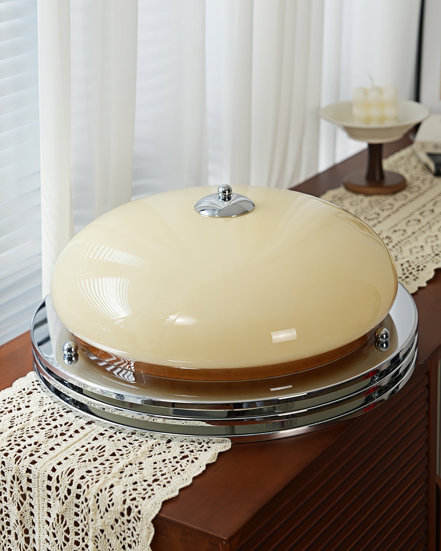Ceiling Light Metal Canopy and Glass Shade Classic Round Modern
