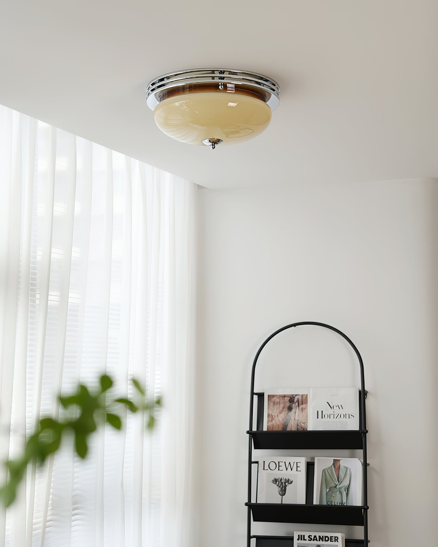 Ceiling Light Metal Canopy and Glass Shade Classic Round Modern