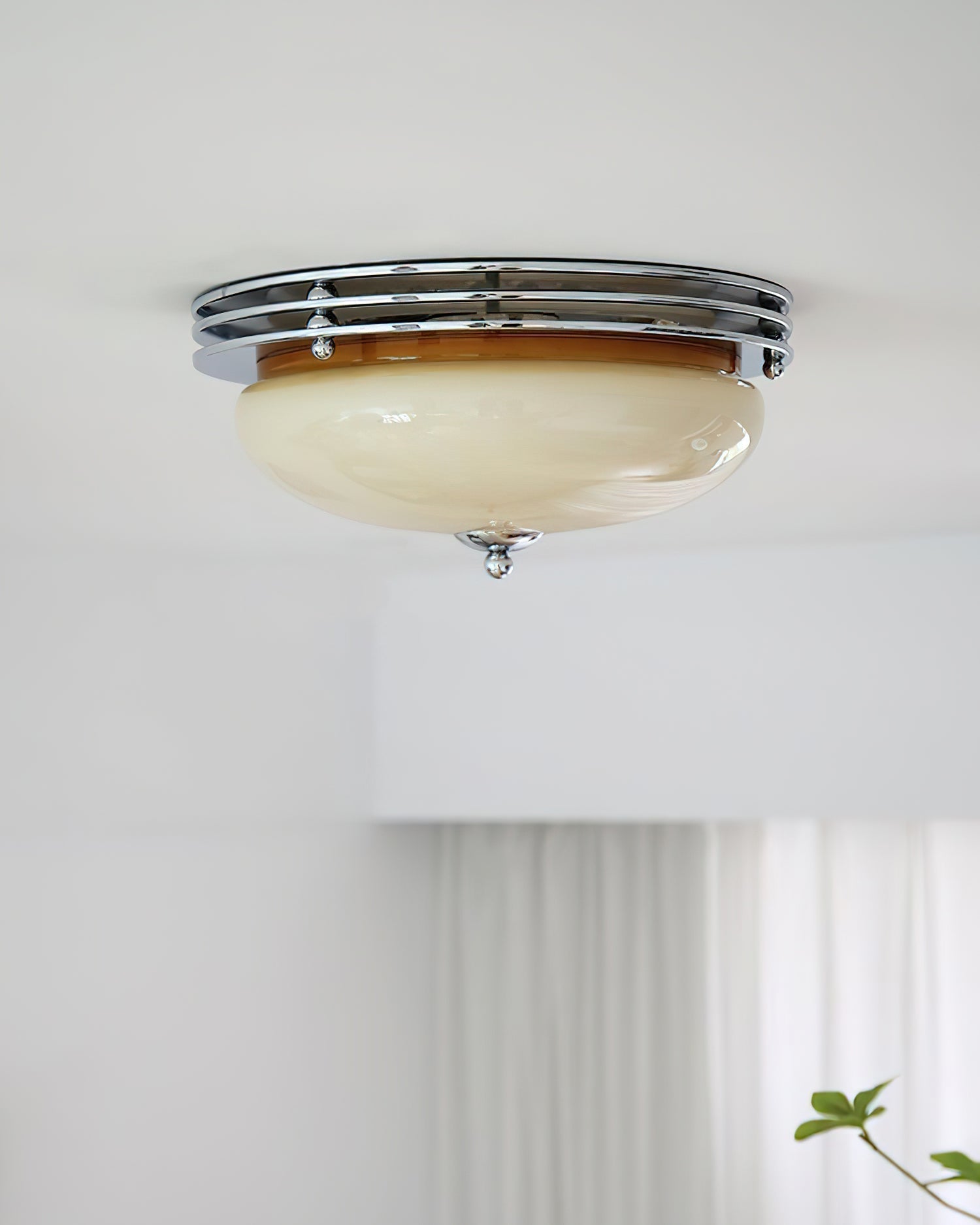 Ceiling Light Metal Canopy and Glass Shade Classic Round Modern