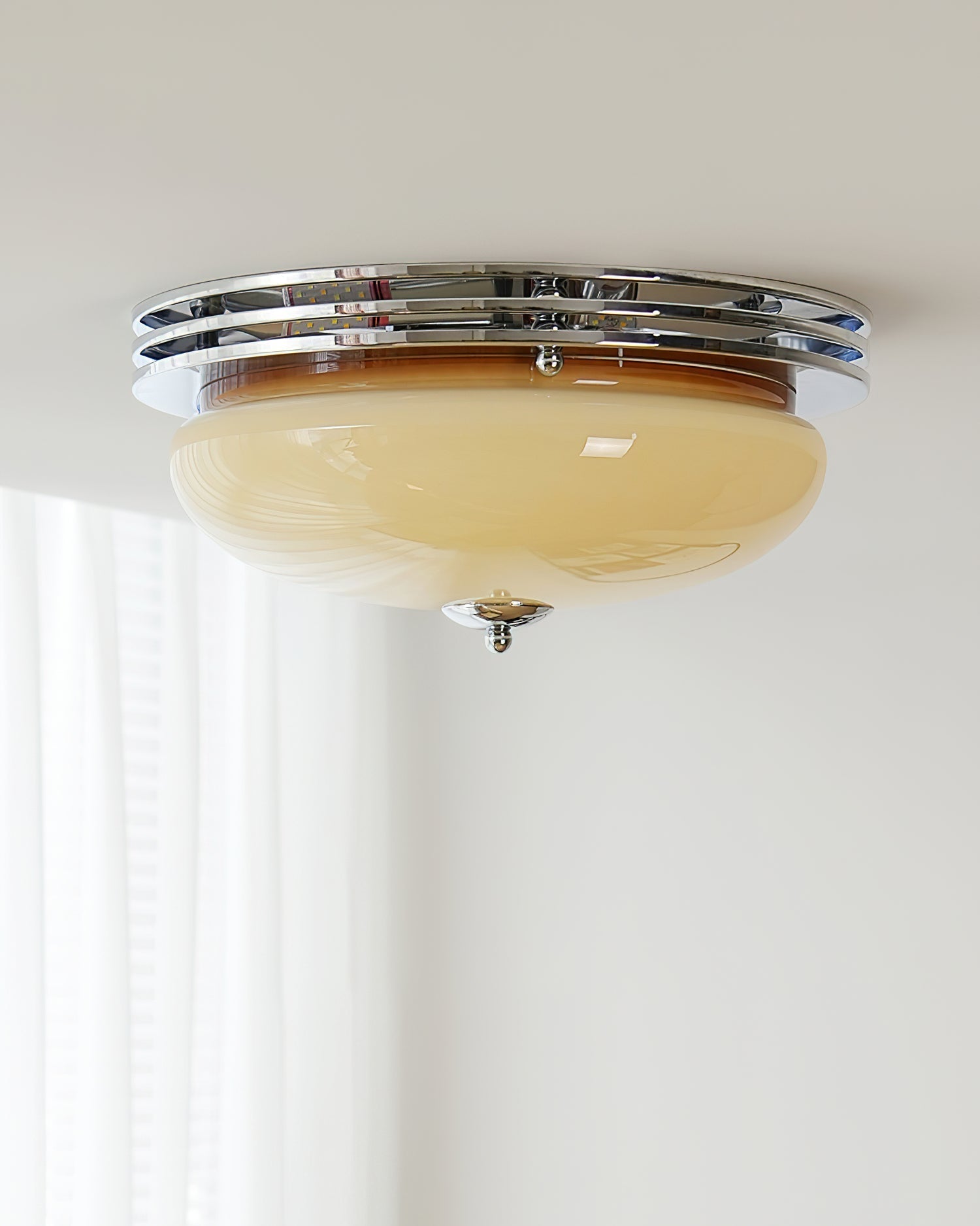 Ceiling Light Metal Canopy and Glass Shade Classic Round Modern