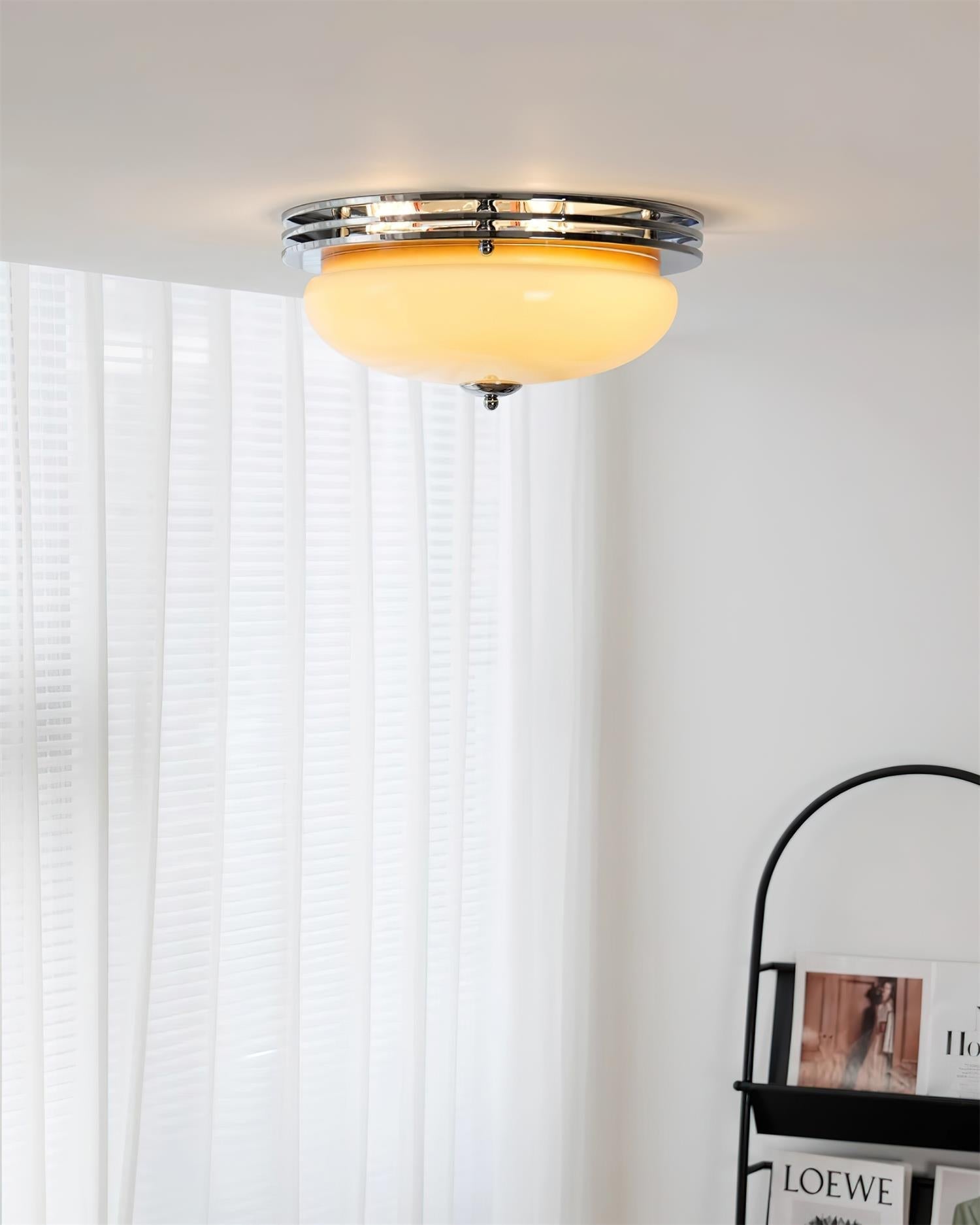 Ceiling Light Metal Canopy and Glass Shade Classic Round Modern