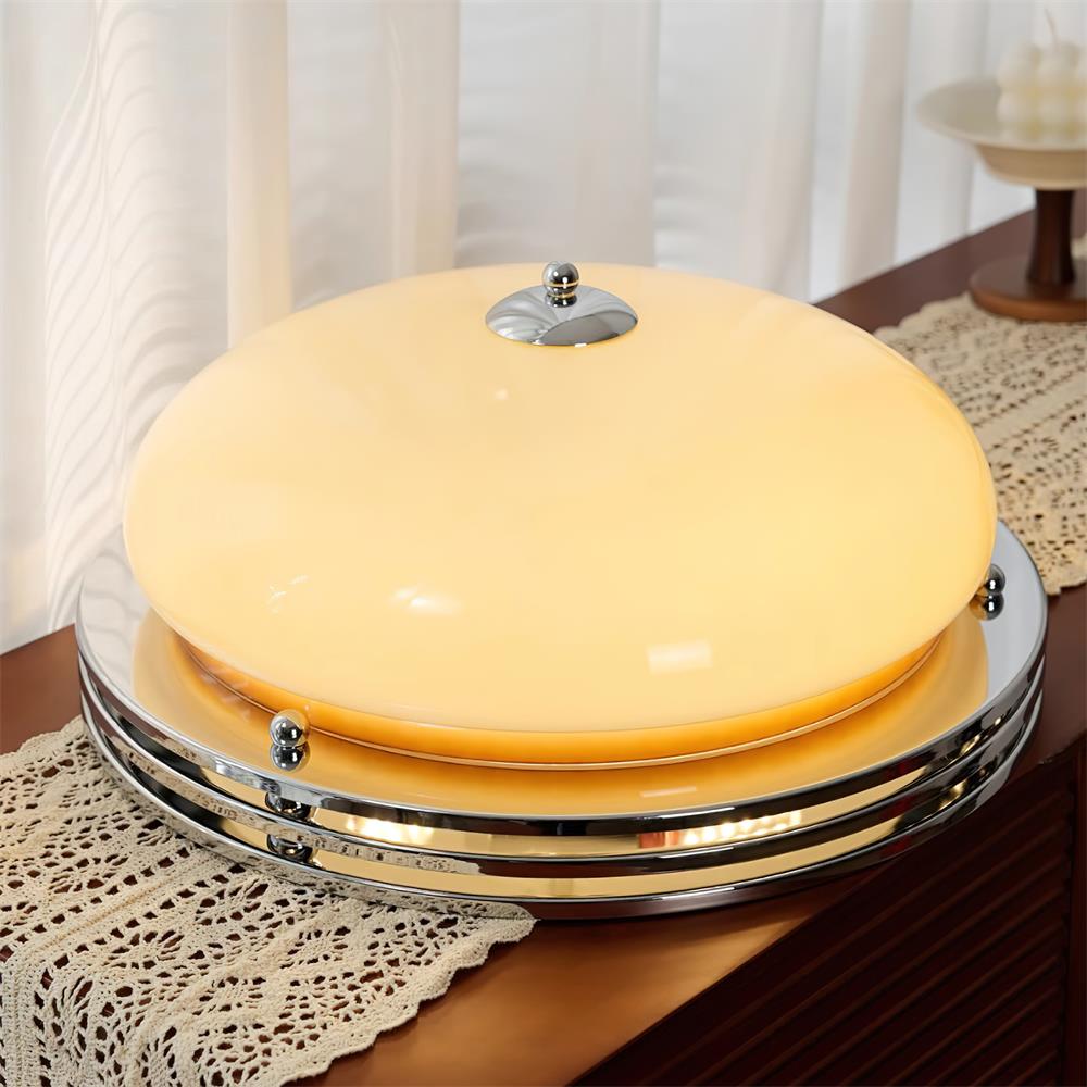 Ceiling Light Metal Canopy and Glass Shade Classic Round Modern