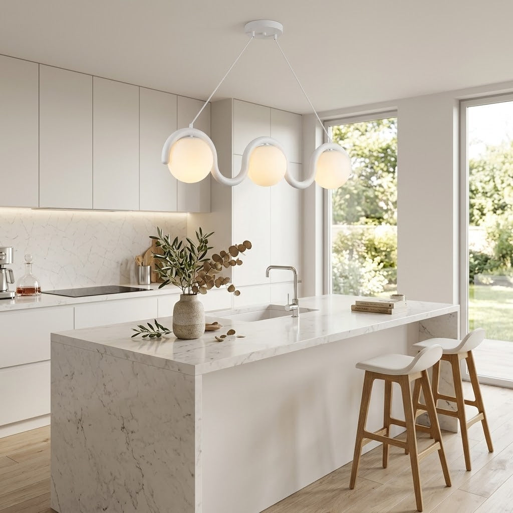 The Lenox lamp illuminating a modern dining area.