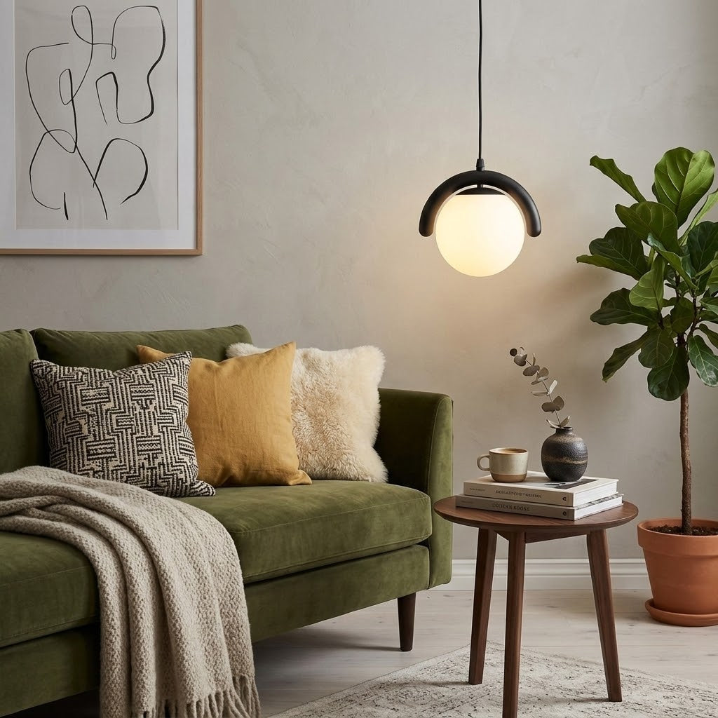 The white finish of the Lenox lamp in a bright, airy room.