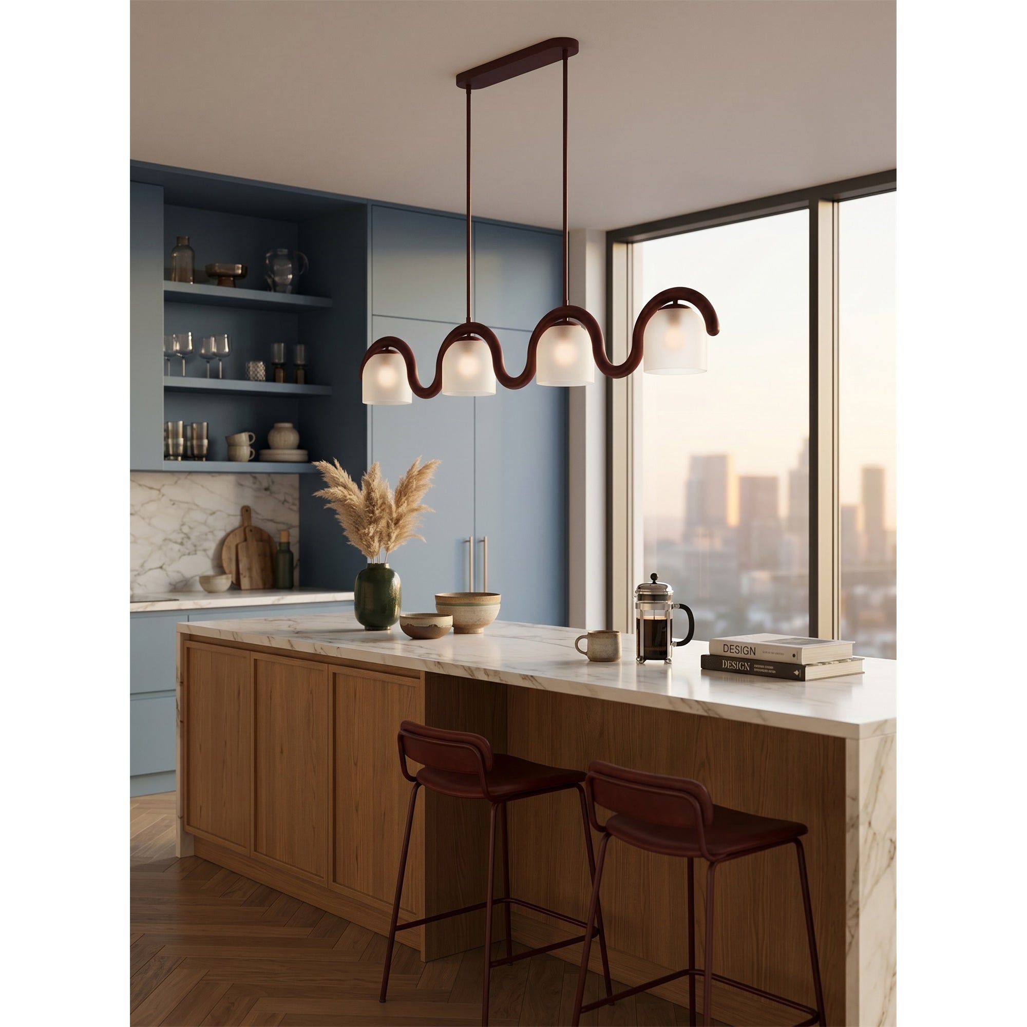 The chandelier against a dark wall, highlighting its warm ambient glow.