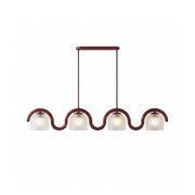 Front view of the Lenox linear glass chandelier in a terracotta-red finish.