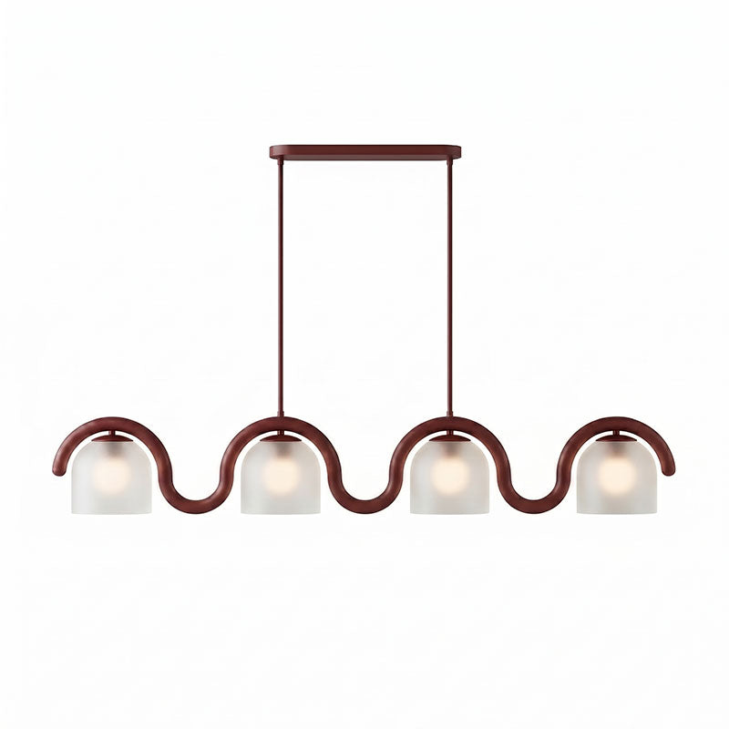 Side profile of the terracotta-red chandelier showcasing its sculptural form.