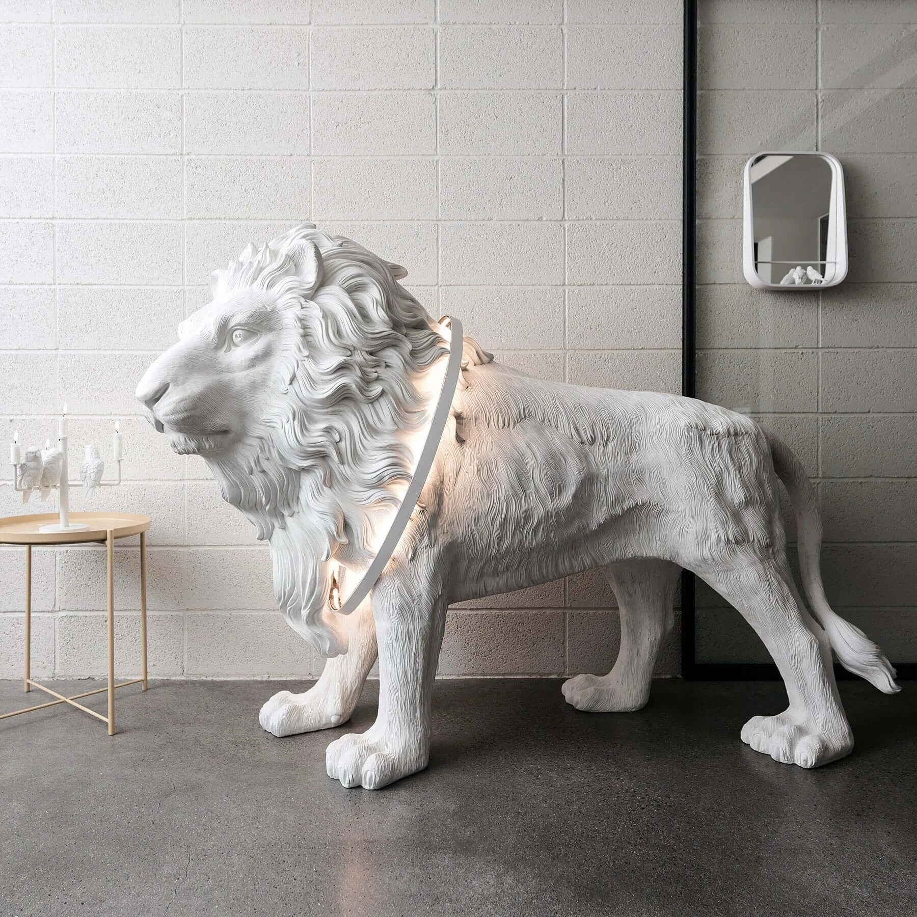Brynis Lion Sculpture Floor Lamp-Neutral Decor