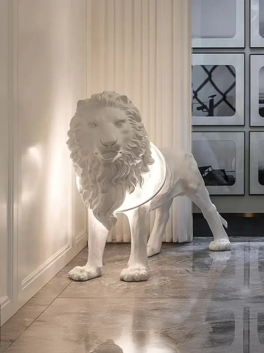 Brynis Lion Sculpture Floor Lamp-Neutral Decor