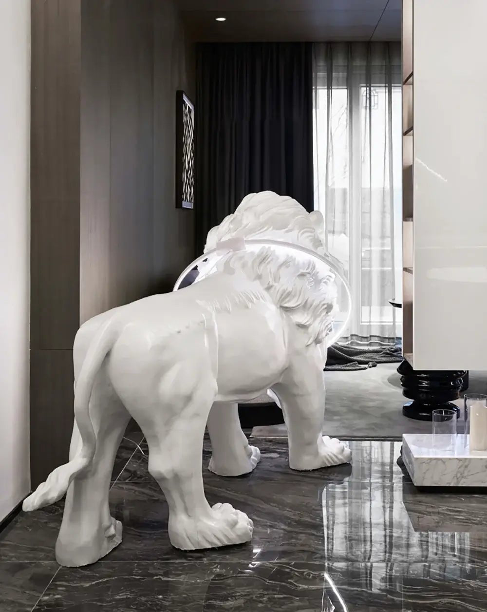 Brynis Lion Sculpture Floor Lamp-Neutral Decor