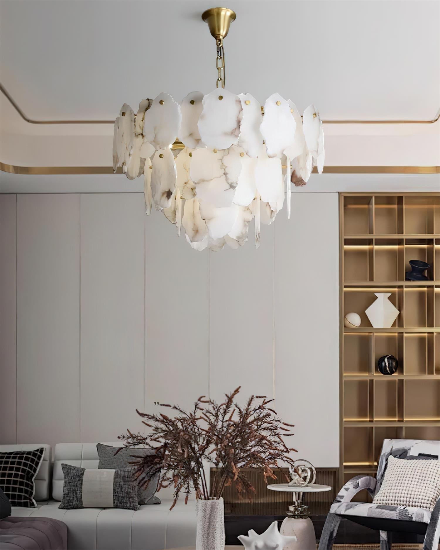 Leon Alabaster Chandelier Layered Stone Slices