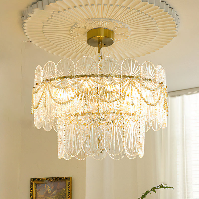 The large 12-light Leon Glass Chandelier in a grand entryway.