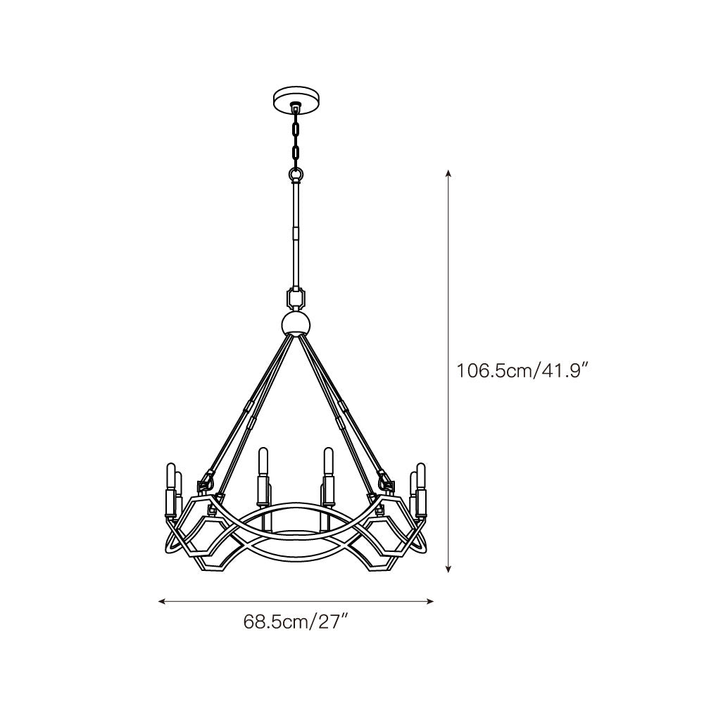 The Leona Chandelier hanging in a modern living room setting.