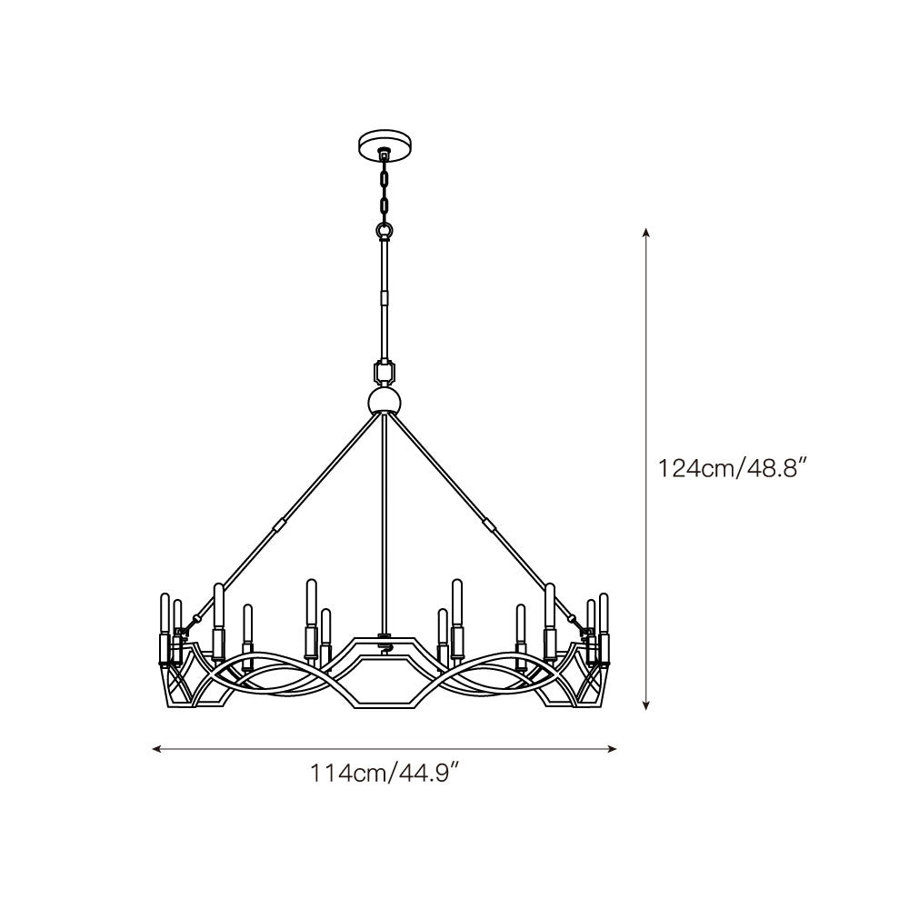 Detail shot of the brass lamp body of the Leona Chandelier.