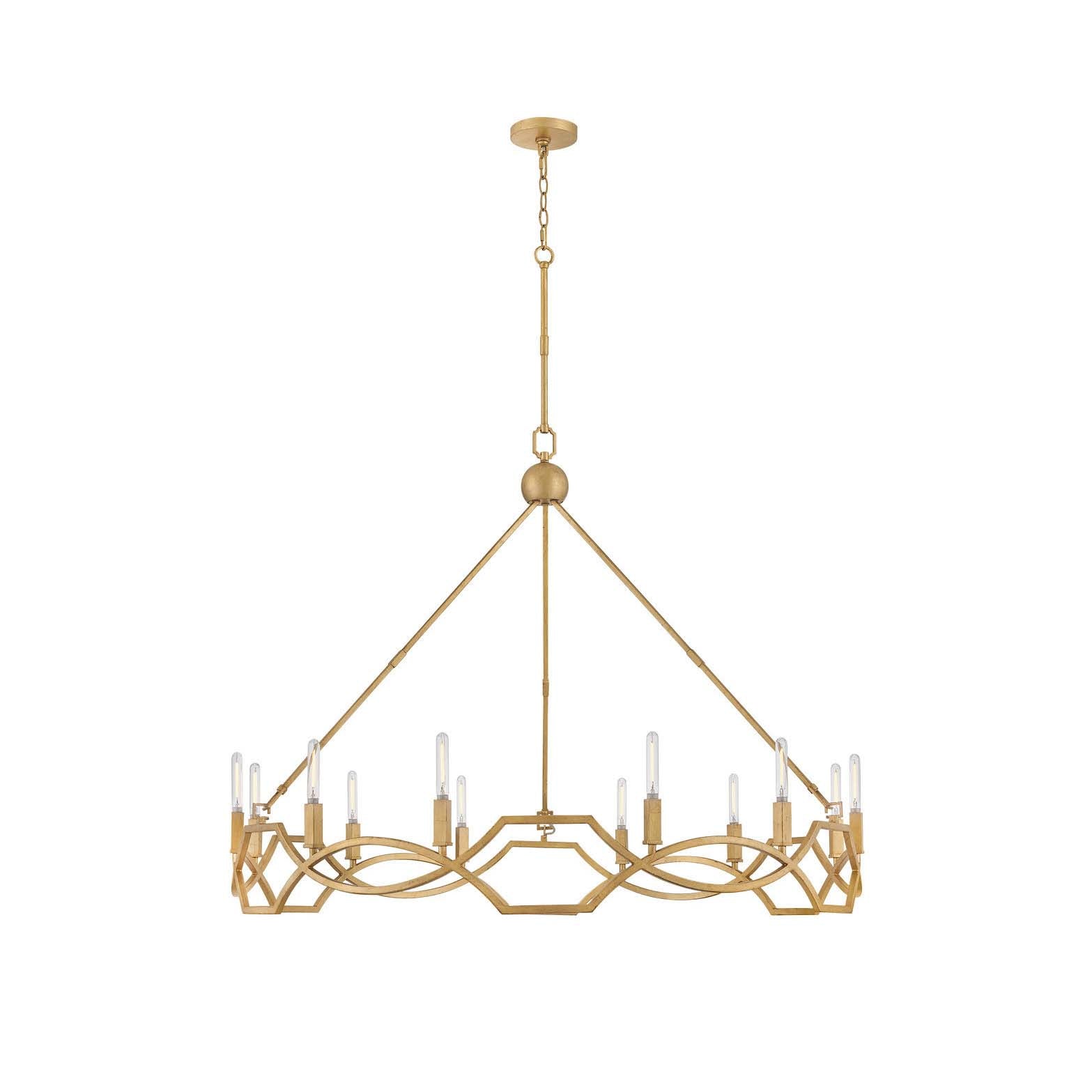Leona Chandelier in a brass finish, viewed from the front.