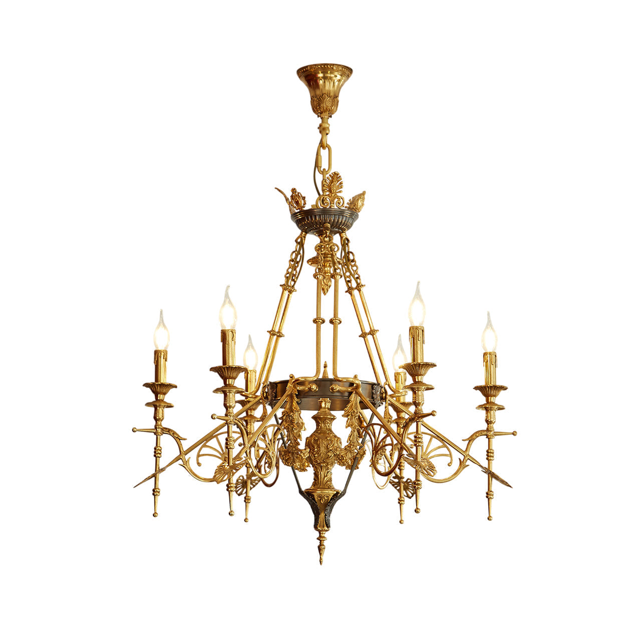 Leontine Brass Chandelier in a grand foyer setting.