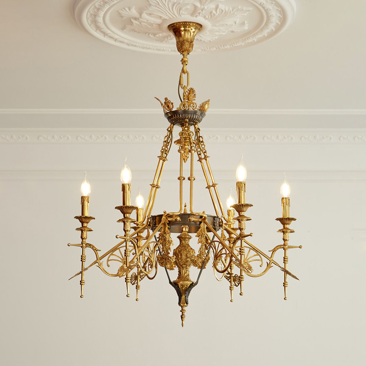 Detail of the hanging chain and ceiling canopy.