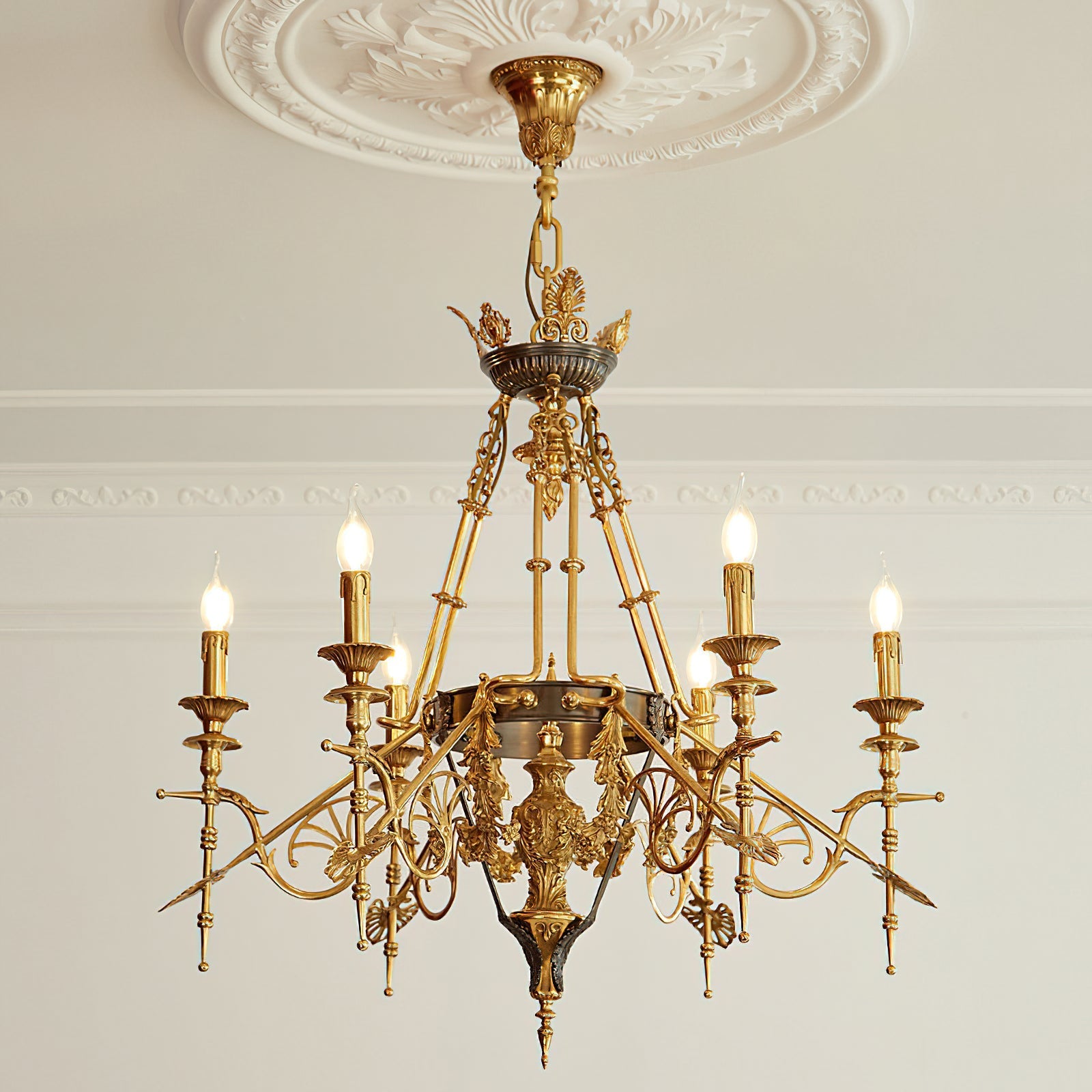 A product shot showing the dimensions of the Leontine Chandelier.