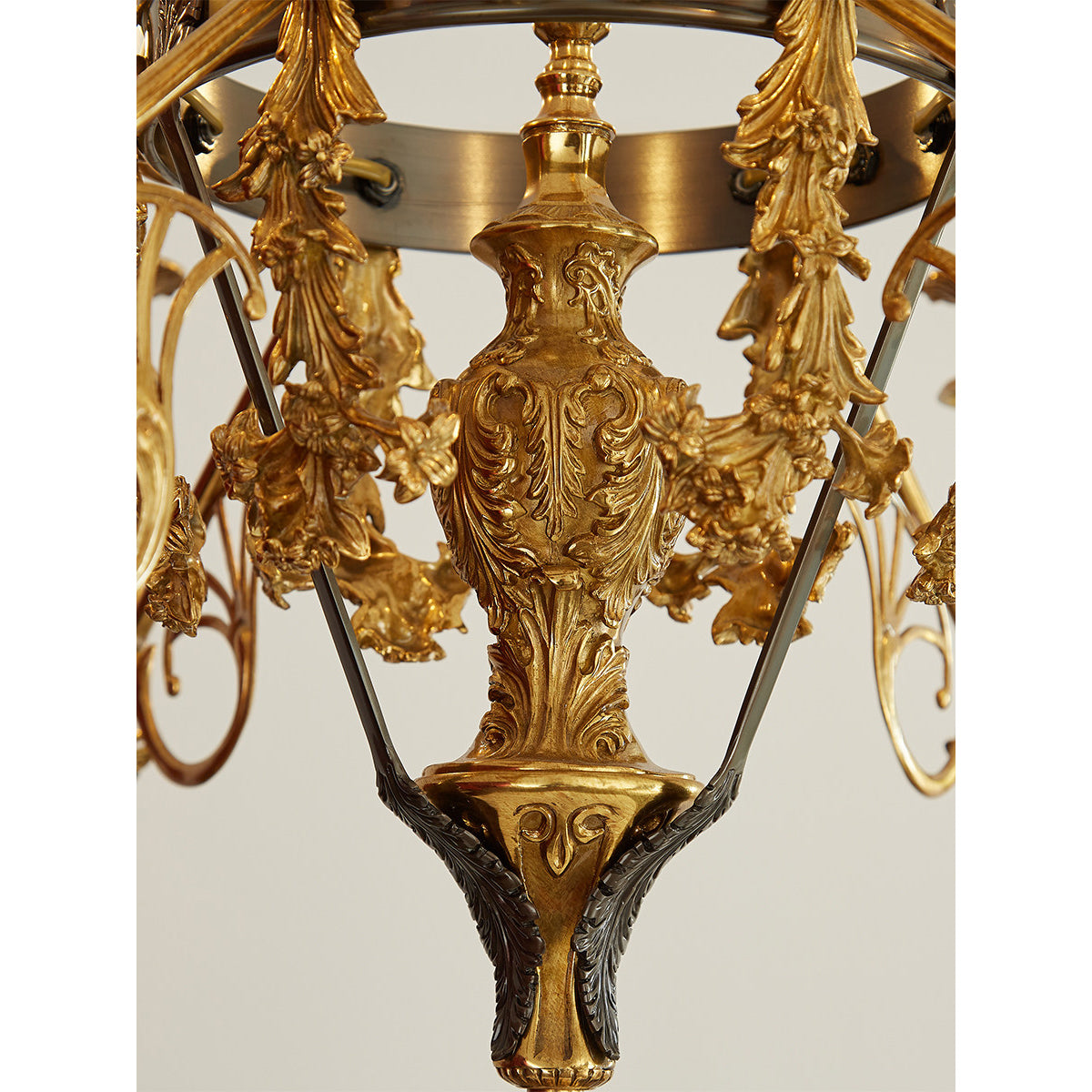 Full view of the Leontine Brass Chandelier on a plain background.