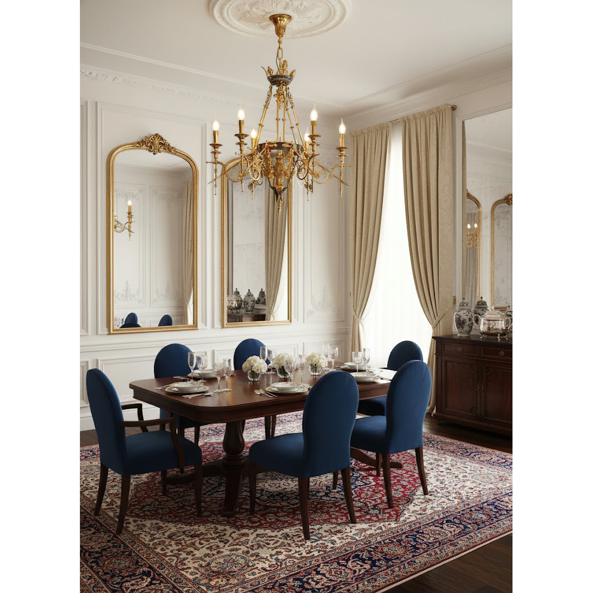 A stylized leaf bobeche and candelabra socket on the Leontine Chandelier.