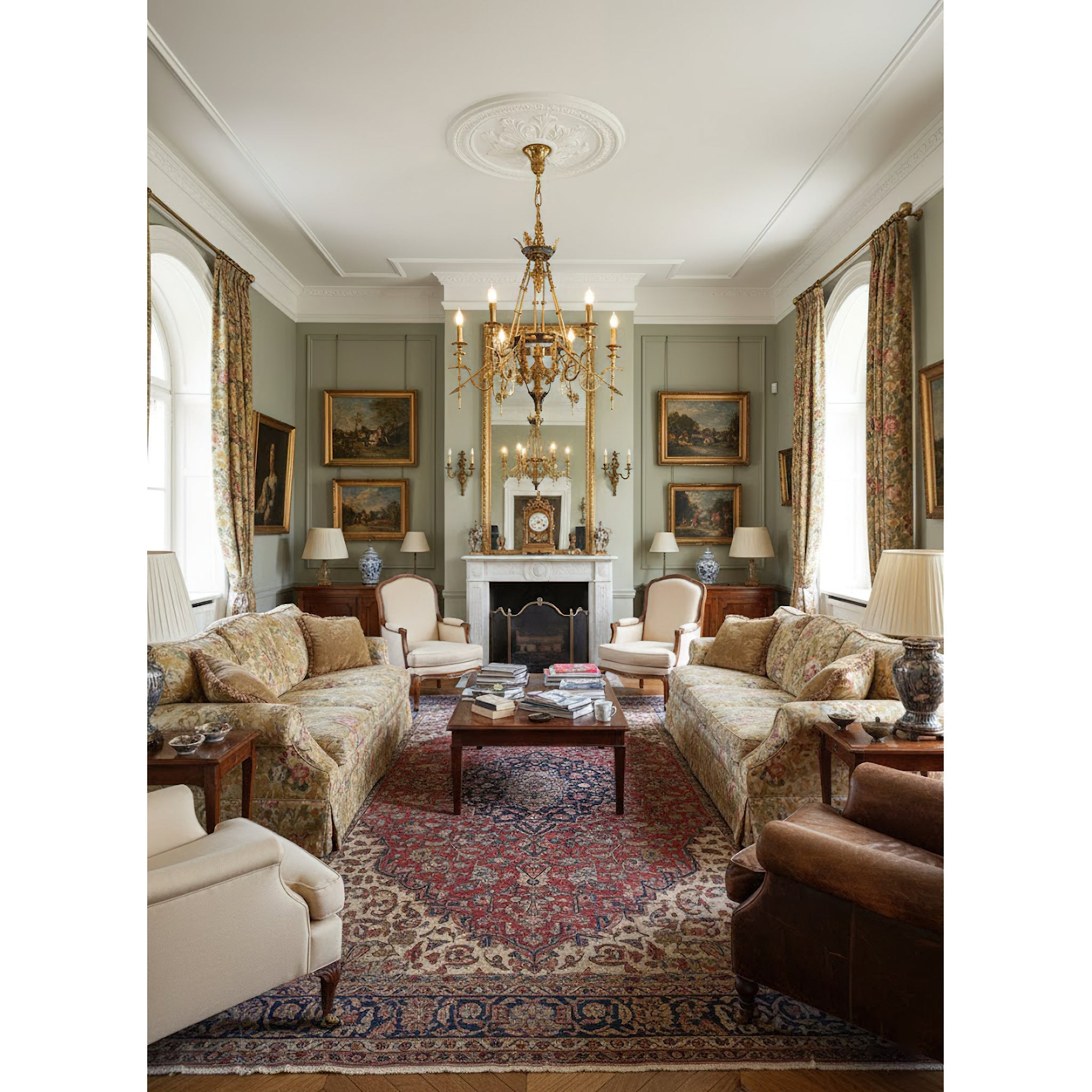 The Leontine Chandelier hanging above a formal dining table.