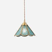 Pendant Lamp Textured Blue Glass Scalloped Brass