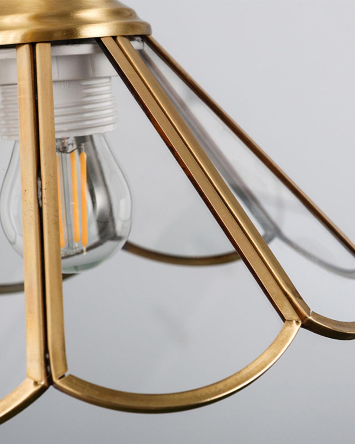 Pendant Lamp Textured Blue Glass Scalloped Brass