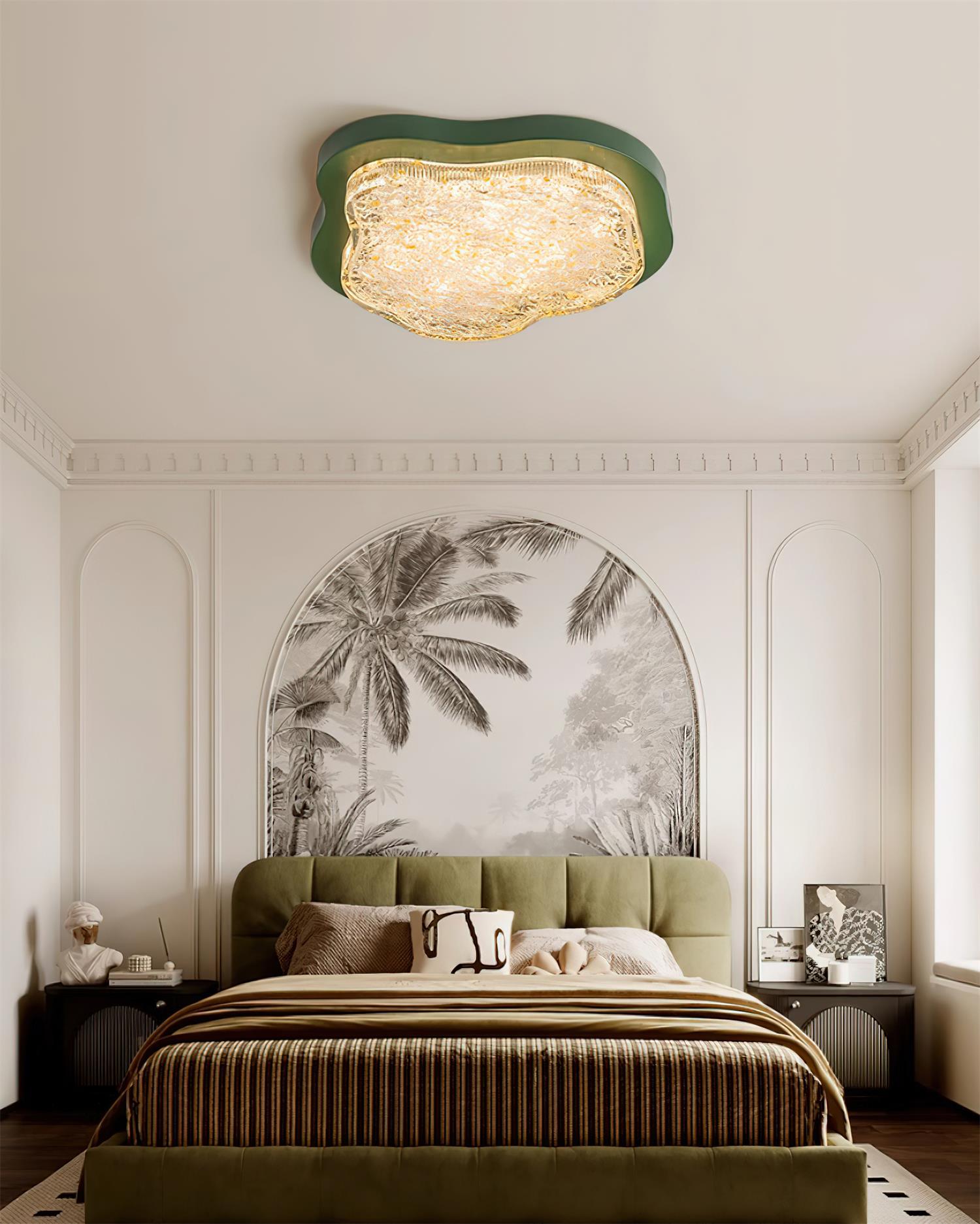 Ceiling Light Irregular Shape Resin Gold Leaf Modern Artistic Green