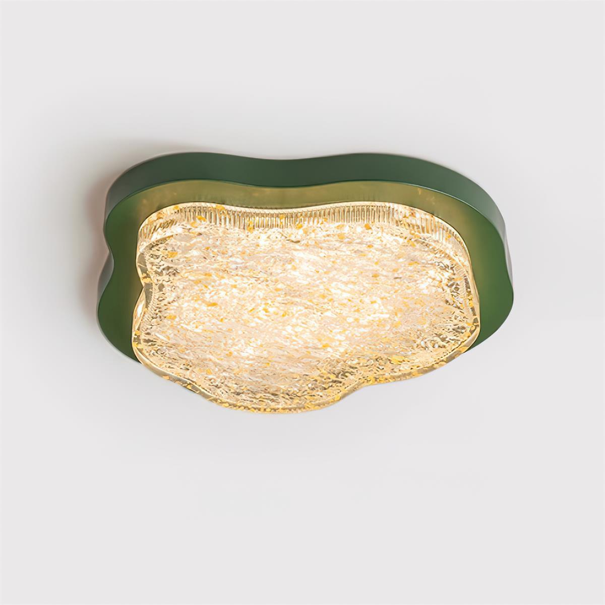 Ceiling Light Irregular Shape Resin Gold Leaf Modern Artistic Green