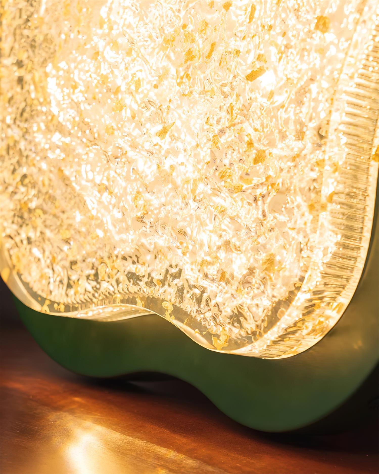 Ceiling Light Irregular Shape Resin Gold Leaf Modern Artistic Green