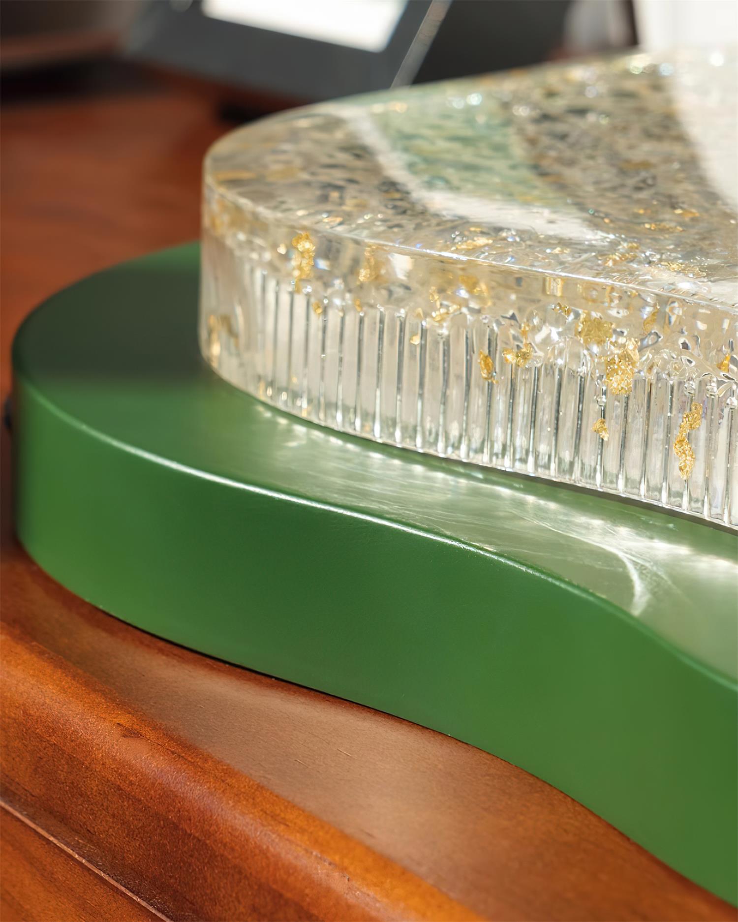 Ceiling Light Irregular Shape Resin Gold Leaf Modern Artistic Green