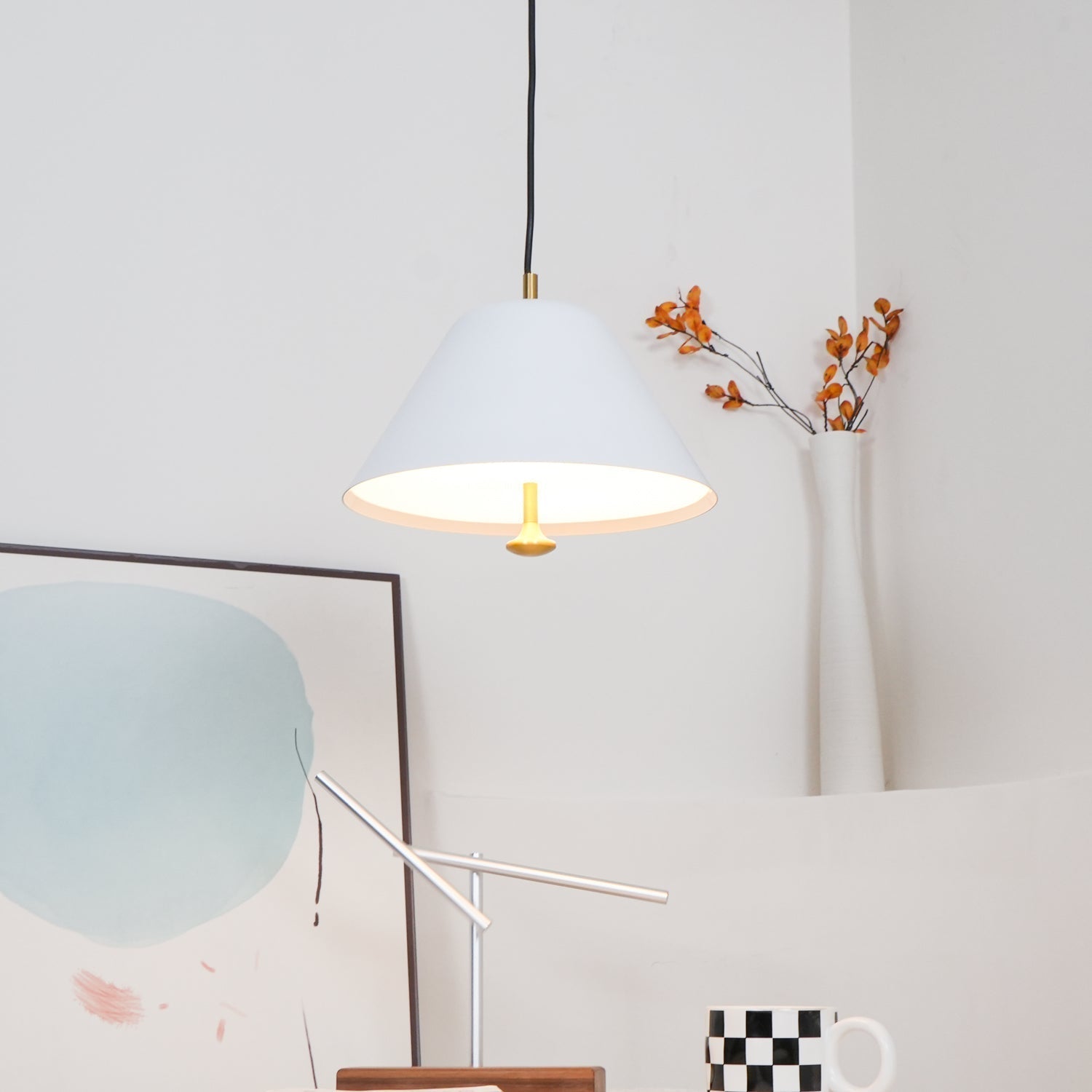 Pendant Lamp Modern Metal Shade in Green and White Minimalist