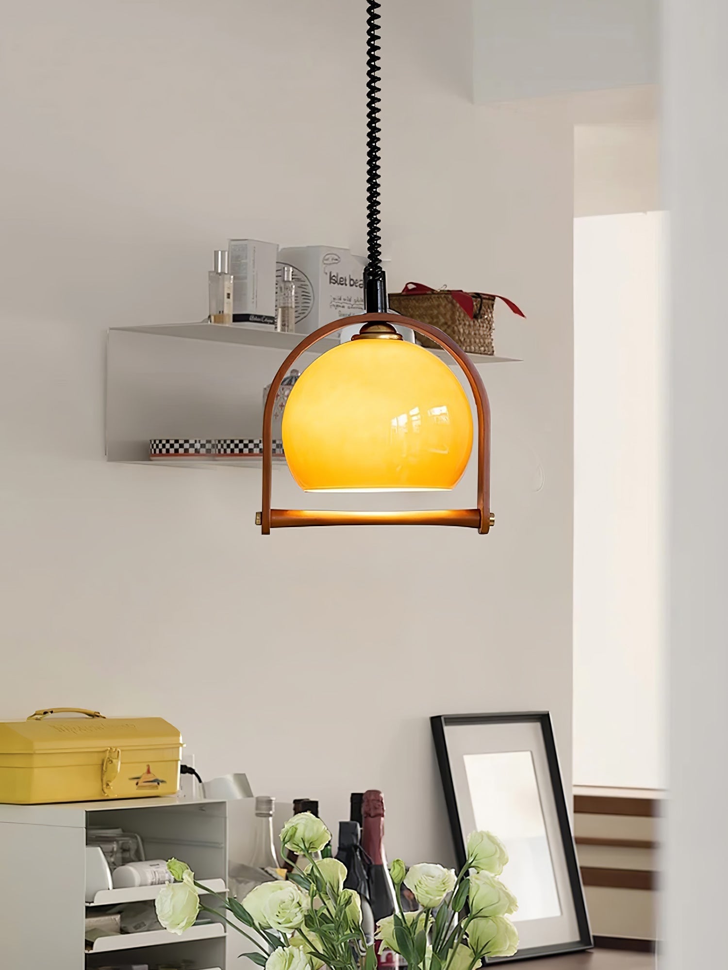 Cesilarae Premium Nordic Art Glass Wood Pendant Lamp-Neutral Decor