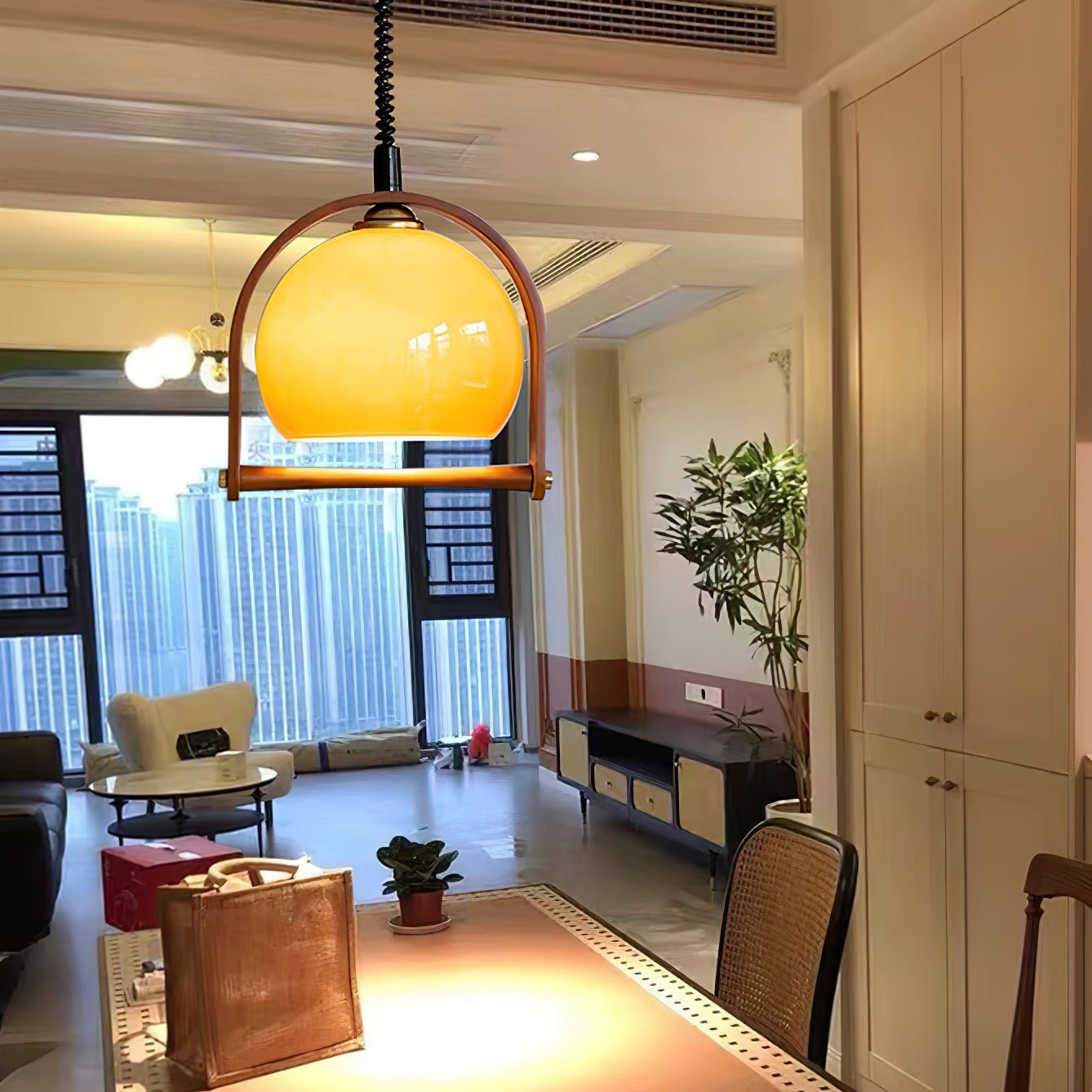 Cesilarae Premium Nordic Art Glass Wood Pendant Lamp-Neutral Decor