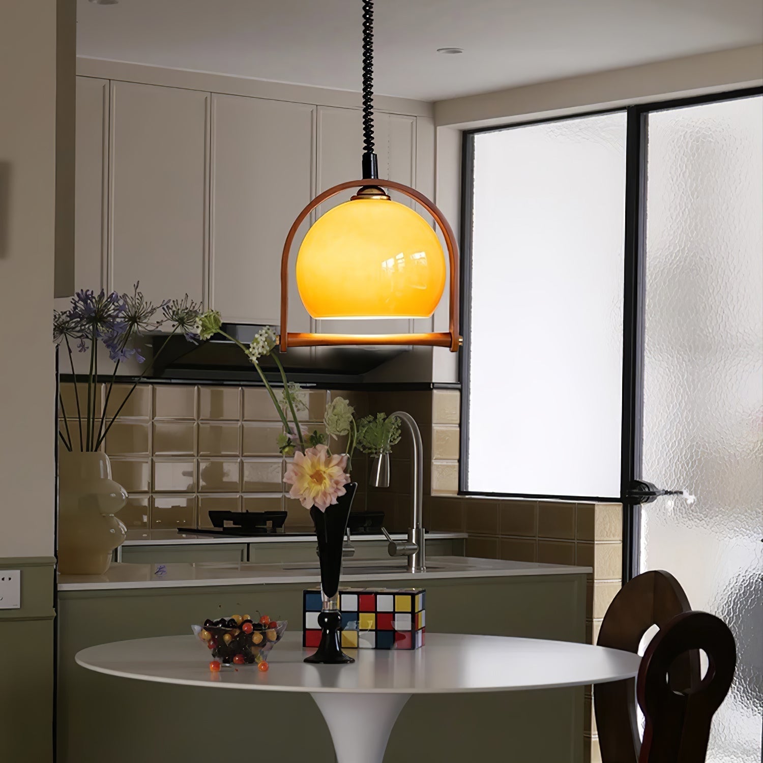 Cesilarae Premium Nordic Art Glass Wood Pendant Lamp-Neutral Decor
