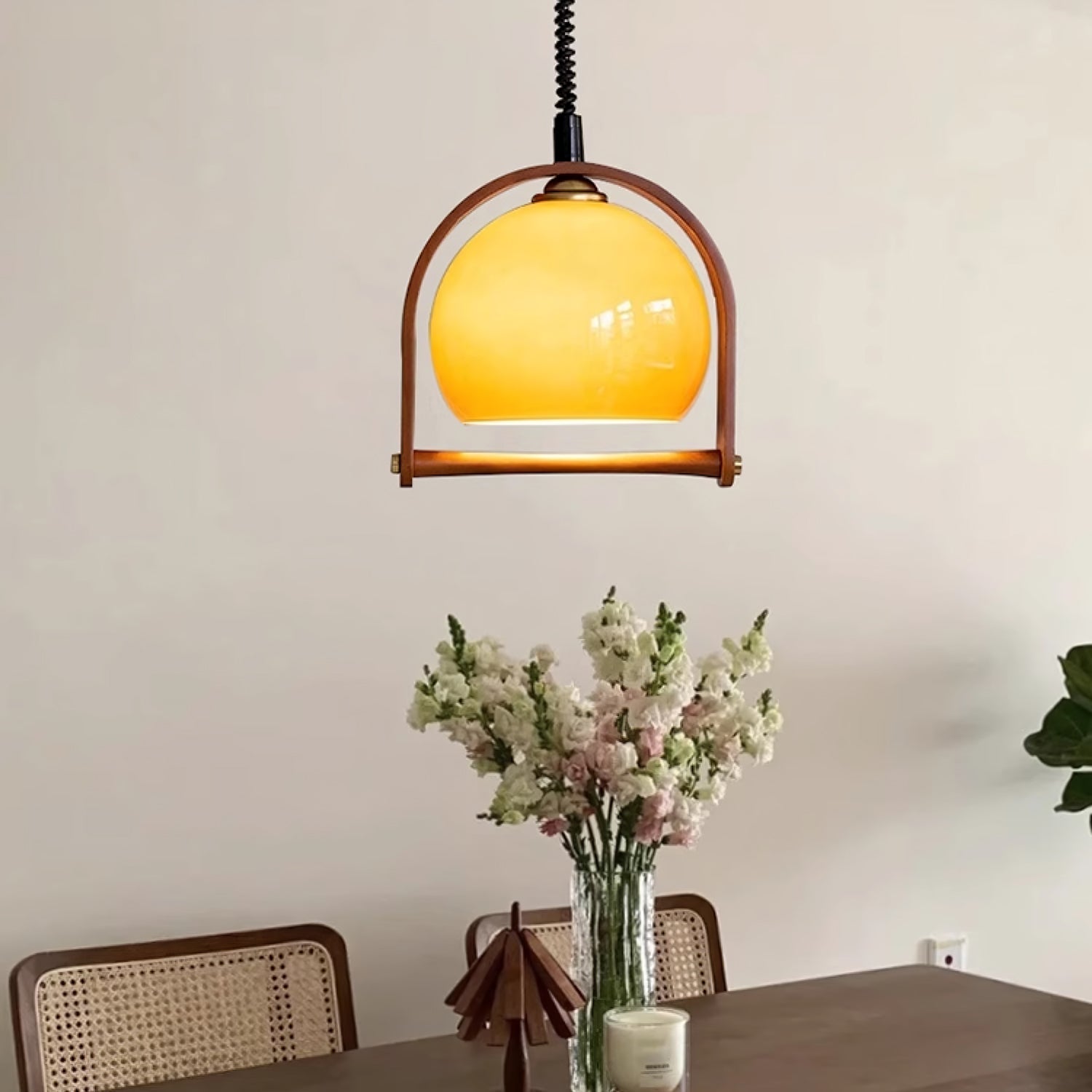 Cesilarae Premium Nordic Art Glass Wood Pendant Lamp-Neutral Decor