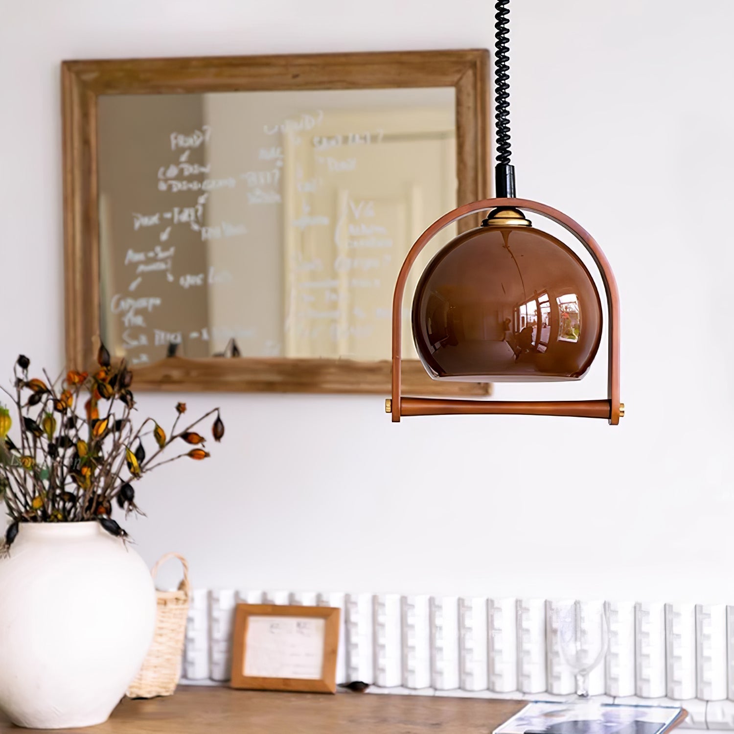 Cesilarae Premium Nordic Art Glass Wood Pendant Lamp-Neutral Decor