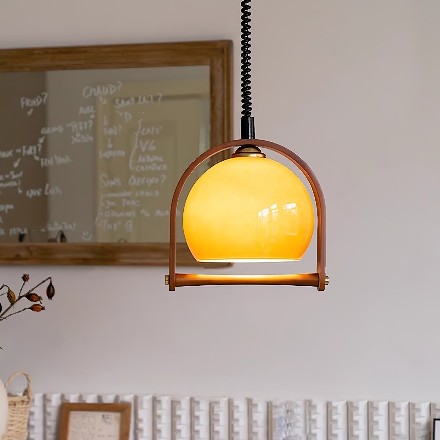 Cesilarae Premium Nordic Art Glass Wood Pendant Lamp-Neutral Decor