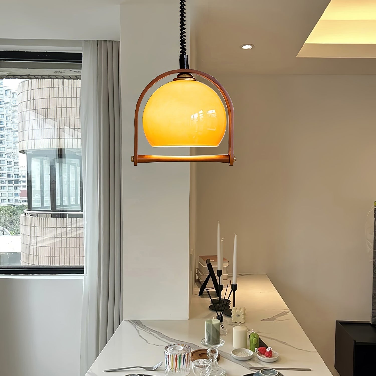 Cesilarae Premium Nordic Art Glass Wood Pendant Lamp-Neutral Decor