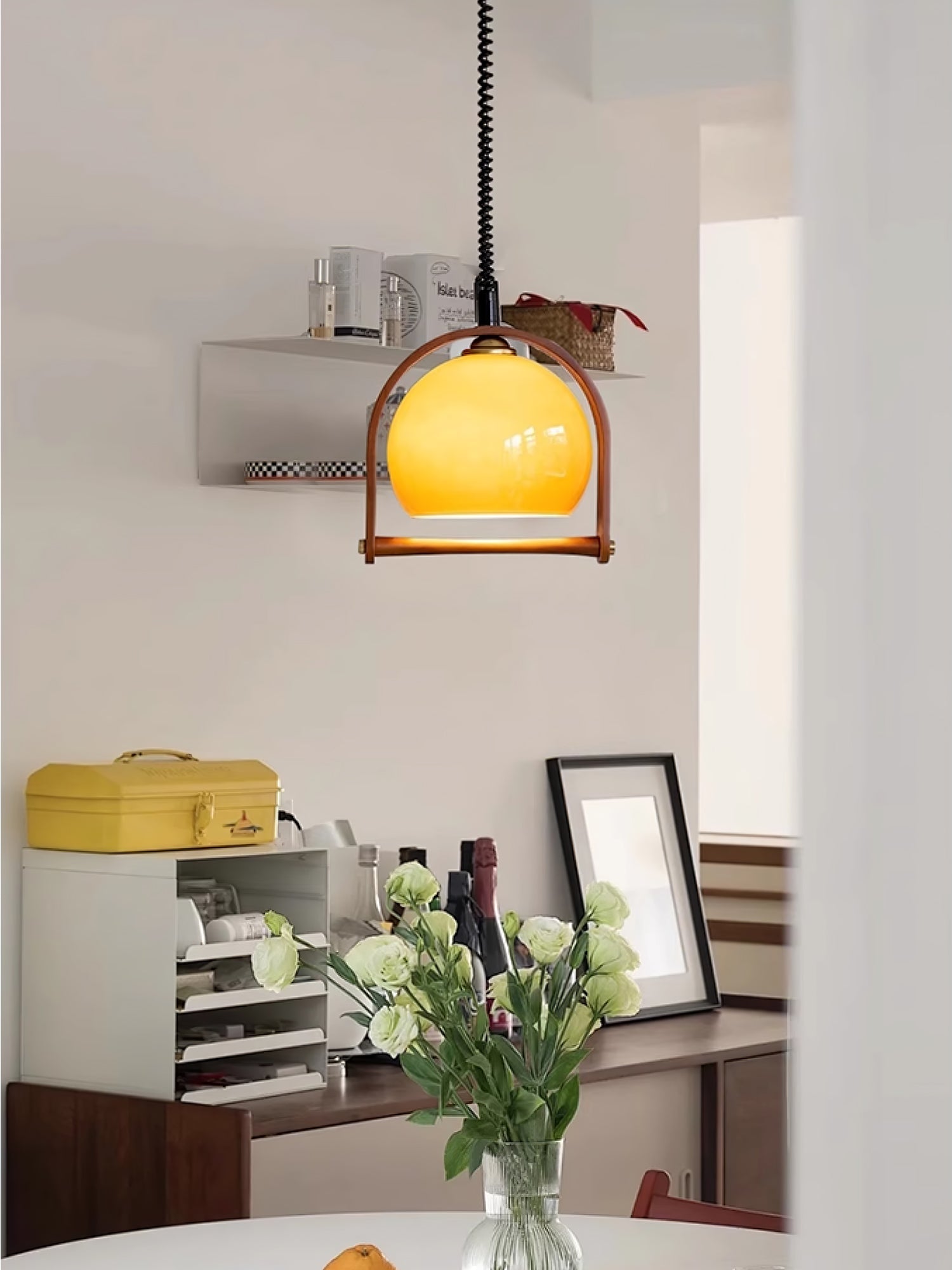 Cesilarae Premium Nordic Art Glass Wood Pendant Lamp-Neutral Decor