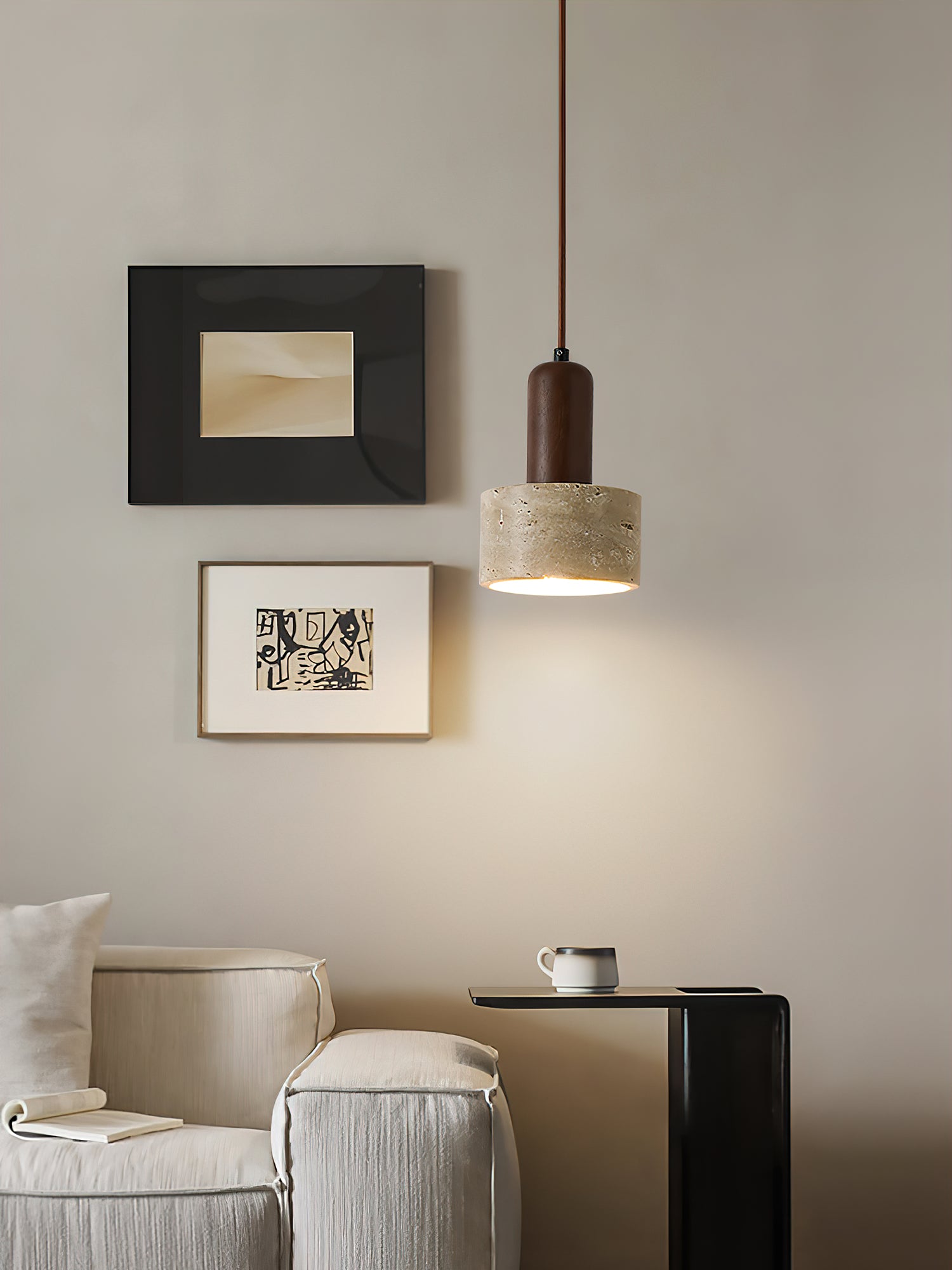 Jlynis Dual-Material Travertine Pendant Light-Neutral Decor