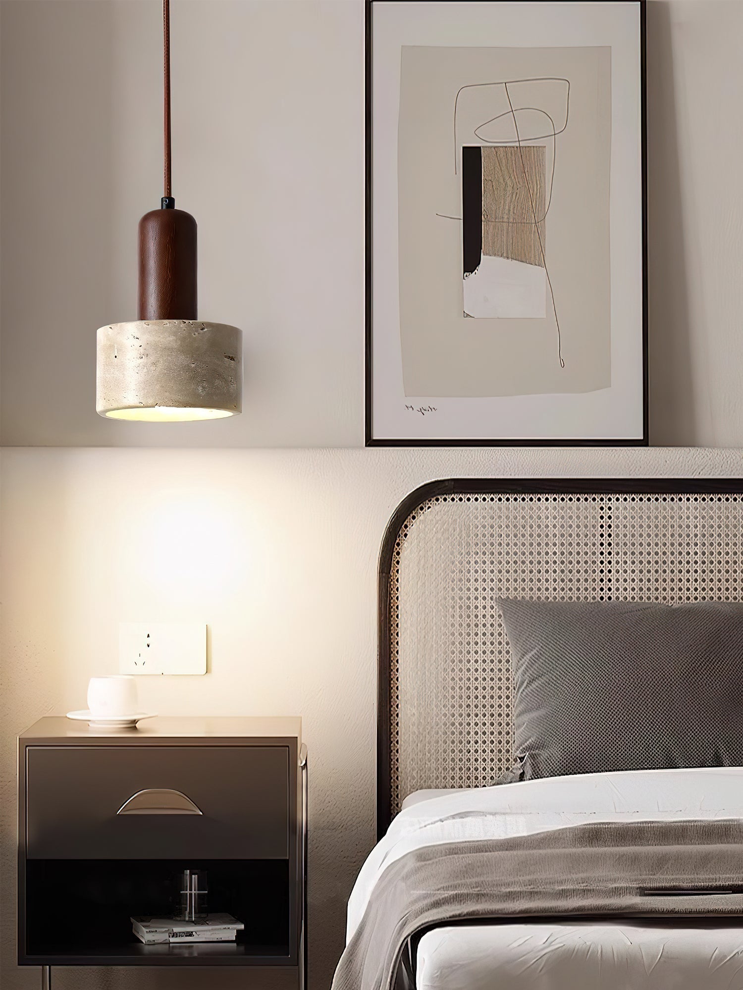 Jlynis Dual-Material Travertine Pendant Light-Neutral Decor