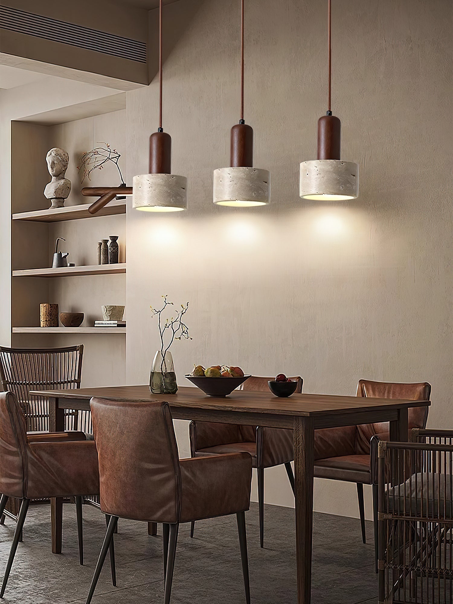 Jlynis Dual-Material Travertine Pendant Light-Neutral Decor