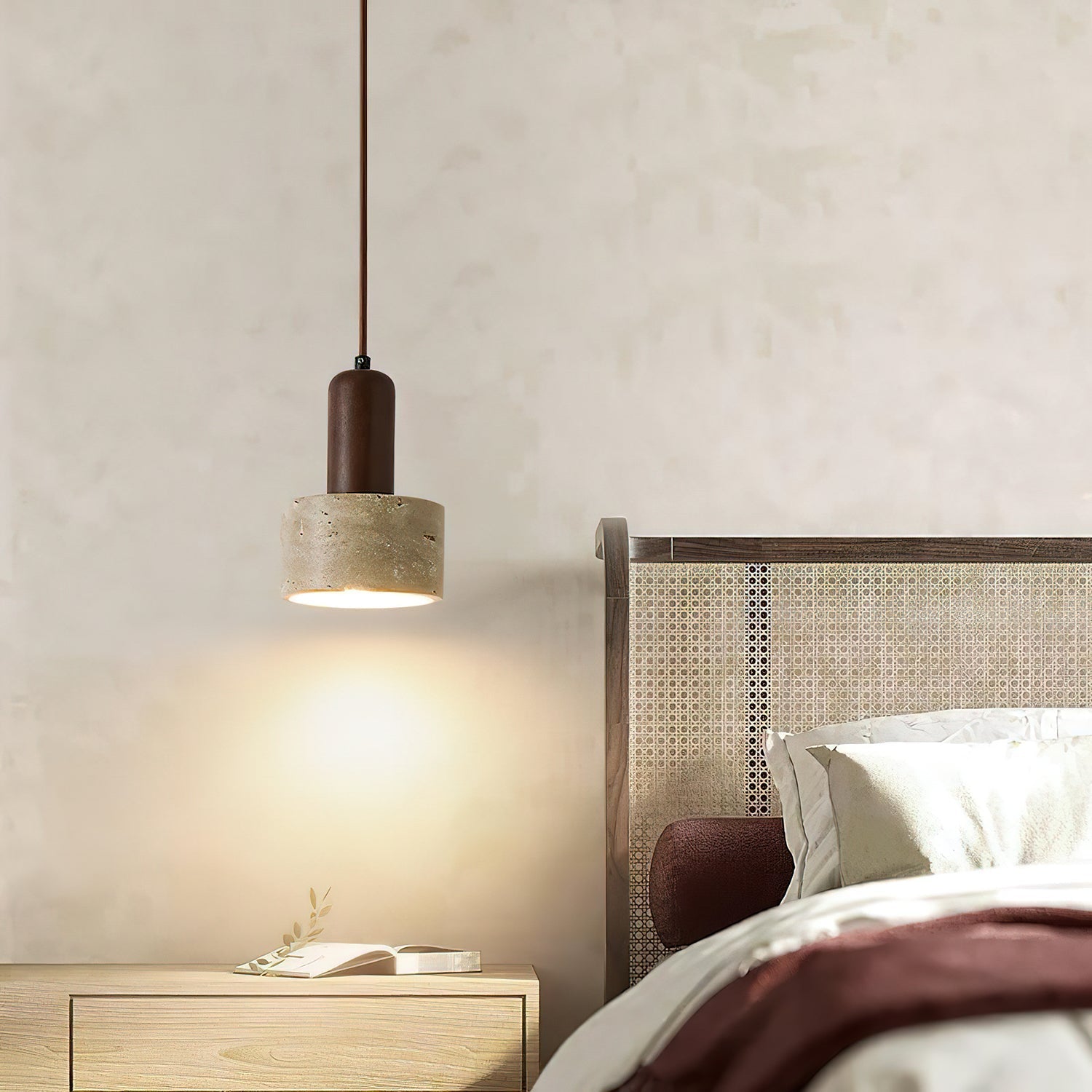 Jlynis Dual-Material Travertine Pendant Light-Neutral Decor