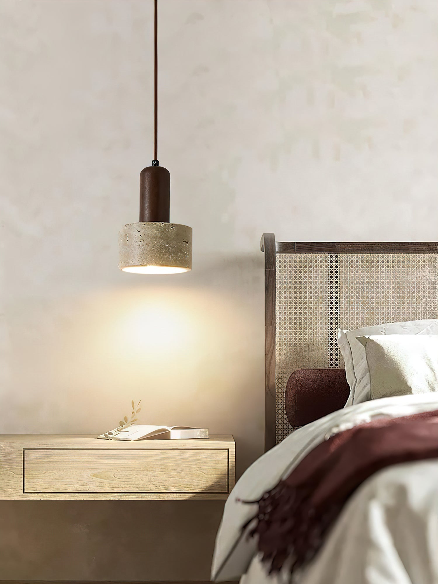 Jlynis Dual-Material Travertine Pendant Light-Neutral Decor